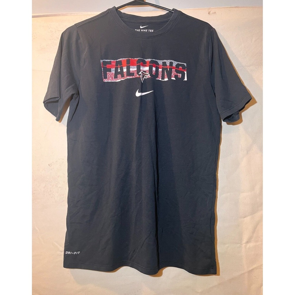 Atlanta Falcons Nike Dri-Fit T-Shirt Womans Size L Black Tee Red Logo Q90